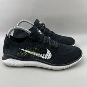 Nike Free RN Flyknit 2018 Running Shoes Women Size 10.5 Black White Low Sneakers